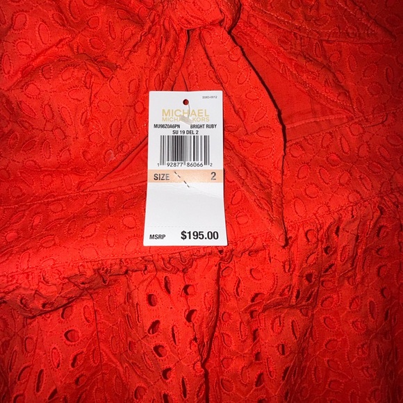 NWT MICHAEL Michael Kors Red Eyelet Midi Dress 100% Cotton Spring Summer - Picture 4 of 5
